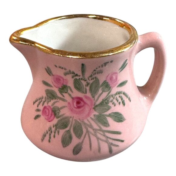 Vintage Paulette Bristol Pink Floral Mini Creamer Pitcher With Gold Rim Flowers - Picture 7 of 9